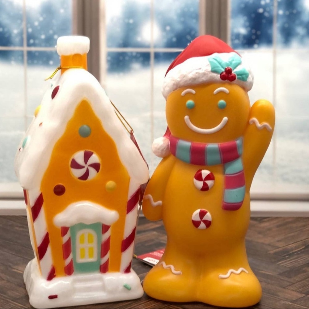 Gingerbread House & Man Light up Tabletop Christmas Holiday Blow Mold 11"